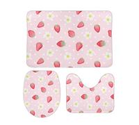 Homeoanimal Strawberries Flowers Bath Mat Set, Bathroom Rugs Sets 3 Pieces, Toilet Mats, Soft Comfortable, Non-Slip, Easier to Dry for Floor Mats 40 x 60 cm