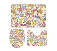 Homeoanimal Sweet And Dessert Bath Mat Set, Bathroom Rugs Sets 3 Pieces, Toilet Mats, Soft Comfortable, Non-Slip, Easier to Dry for Floor Mats 40 x 60 cm