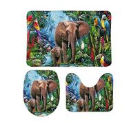 Homeoanimal Tropical Elephant Birds Bath Mat Set, Bathroom Rugs Sets 3 Pieces, Toilet Mats, Soft Comfortable, Non-Slip, Easier to Dry for Floor Mats 40 x 60 cm