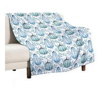 Homeoanimal Watercolor Autumn Blue Pumpkins Leaves Print Throw Blanket 130 x 150 cm, Lightweight Flannel Blanket, Cozy Microfiber Blankets for Couch Sofa Bedroom Decorative