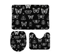 Homeoanimal White Butterflies And Bugs Bath Mat Set, Bathroom Rugs Sets 3 Pieces, Toilet Mats, Soft Comfortable, Non-Slip, Easier to Dry for Floor Mats 40 x 60 cm