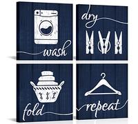 HOMEOART Laundry Room Decor: Blue Wash Dry Fold Signs - Framed Wall Art, 12x12x4 (Blue)