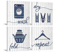 HOMEOART Laundry Room Decor - Blue Wash Dry Fold Signs, Wall Art Framed 12x12x4 (Light Grey)