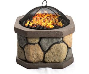 Homeology Fireology Bogota Bold Garden Fire Pit Brazier And Barbecue With Eco-Stone Finish