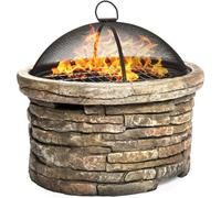 Homeology Fireology Samui Beige Majestic Garden Fire Pit Brazier And Barbecue With Eco-Stone Finish