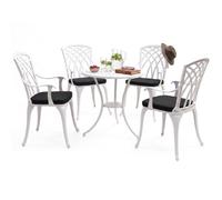 Homeology Oshowa Garden And Patio Table And 4 Large Chairs Bistro Set - White With Black Cushions