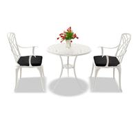 Homeology Oshowa White Aluminium Weatherproof Outdoor Table And 2 Comfortable Chairs Bistro Set With Black Cushions