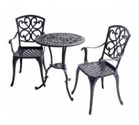 Homeology Vivaldi 3-Piece Aluminium Garden Bistro Set - Table With Parasol Hole & 2 Generously Sized Armchairs - (Black)