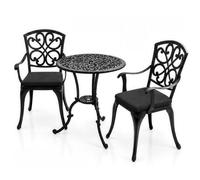 Homeology Vivaldi Black 3-Piece Cast Aluminium Garden Bistro Set - With Black Cushions