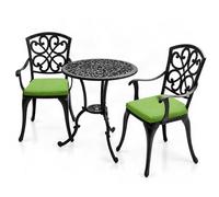 Homeology Vivaldi Black 3-Piece Cast Aluminium Garden Bistro Set - With Green Cushions