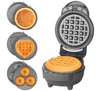 Homeponnew 4-in-1 Mini Waffle Maker with Removable Plates for Waffles, Pancakes, Donuts and Grilled Cheese - Compact and Fast, for IDEAL for Small Kitchen, Dorm or Travel, Black