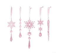 Homeponnew 5pcs Acrylic Christmas Ornaments Set, Snowflake and Icicle Designs, Lightweight Shatterproof Decor for Tree Hanging and Holiday Decorations(Pink)