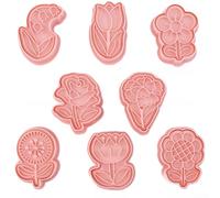 Homeponnew 8pcs Flower Cookie Cutters Set Pink PP Biscuit Molds Cartoon Shapes Baking Tools for Kids Parties Cake Decorating 16.5x21cm Box