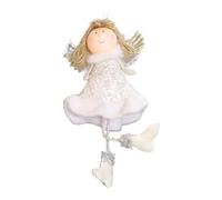 Homeponnew Christmas Plush Angel Doll Pendant 10x10cm with Cute Wings and Hanging Rope, Fabric Angel Ornament for Tree, Wall, Door or Gift Decor in White and Gold