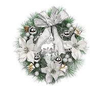 Homeponnew Christmas Wreath 30cm with Pine Cones Baubles Red Berries and Green Foliage Winter Door Decoration for Home Shop Office Classroom, Festive White Glitter Snow Centrepiece