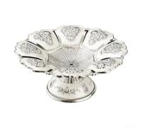 Homeponnew Decorative Silver Fruit Bowl Pedestal Metal Tray | Silver option, scalloped rim design, holds fruits snacks, for durable metal, wedding banquet decor(Silver)