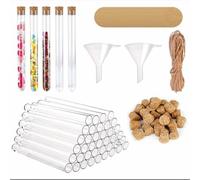 Homeponnew DIY Craft Plastic Tubes with Corks, 40-Pack 20ml 150 x 16 mm Transparent Pipes, Bath Salts, Spices Storage, Includes Labels, Hemp Rope and Funnels