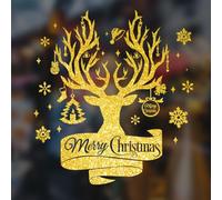 Homeponnew Golden Pvc Christfor Mas Window Glass Stickers, Refor Movable Electrostatic Adhesive-Free Santa Snowflake Baubles Decals For Hofor Me, Shop, Office Or Restaurant Festive Decor, 50X60Cfor M