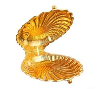 Homeponnew Luxury Shell Fruit Plate With Lid Gold Metal Serving Tray Retro Carved Edge Decorative Bowl For Home 20x24cm(Gold)