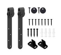 Homeponnew Mini Sliding Barn Door Hardware Kit with Rollers and Floor Guide, Black Track for Wardrobe and Cabinet Doors, Space-Saving Design, Complete Installation Set