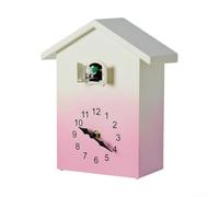 Homeponnew Modern Cuckoo Clock Wall Decor Hourly Chiming Bird Sound Adjustable Volume Fairy Tale House Design Gradient Colour Living Room Ornament 25cm(Pink)