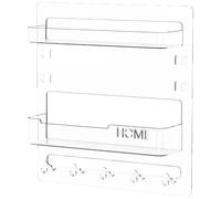 Homeponnew Multifunctional No-Drill Wall Shelf Organizer for Bedside, Clear Plastic, 9.1 x 9.5 Inches, Holds up to 10 lbs, for Small Rooms, Loft Beds, RVs and Dorms