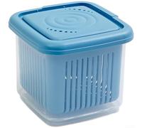Homeponnew Sealed Refrigerator Organizer Bin for Root Vegetables Scallions Garlic - Dual Layer for Food Saver with Lid White Blue Pink 11x8.5x9.5cm(blue)