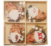 Homeponnew Set Of 12 Wooden Faceless Old Man Christmas Pendants Featuring Engraved Tree Designs For Festive Holiday Decoration(G)