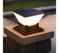 Homeponnew Solar LED Post Light Column Outdoor Garden Pillar Lamp with 3 Color Temperatures Waterproof IP65 Modern Path Light for Driveway Patio Walkway Porch Landscape Lighting 26x26x21.7cm Black