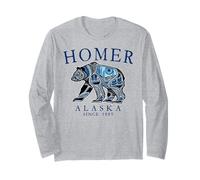 Homer Alaska Tribal Art Bear Since 1885 Pale Blue Letters Long Sleeve T-Shirt
