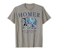 Homer Alaska Tribal Art Bear Since 1885 Pale Blue Letters T-Shirt