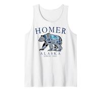 Homer Alaska Tribal Art Bear Since 1885 Pale Blue Letters Tank Top