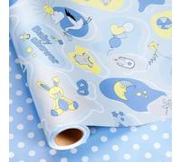 Homeral Blue Baby Shower Wrapping Paper - Mini Roll -17 Inch x 16.5 Feet, Reversible Gift Wrapp with Cute Bear, Duck, Egret, Kid Snapsuit, Bayby Feet for Baby Boys Birthday, Gender Reveal