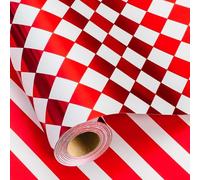 HOMERAL Checkered Wrapping Paper Roll - Red Metallic Foil Diamond & Stripe, Reversible Classic Pattern Gift Wrap for Birthday, Mothers Day, Fathers Day, Wedding, Christmas, Anniversary - Mini Roll