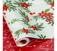 Homeral Christmas Reversible Wrapping Paper Roll - Green Metallic Foil Dove & Merry Christmas Lettering for Christmas, New Year Celebration - Mini Roll - 17 Inch x 33 Feet