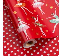 Homeral Christmas Reversible Wrapping Paper Roll - Metallic Foil Shine Ballet Girl and Snowflake & Red Polka Dots Design for Christmas, New Year Celebration - Mini Roll - 17 Inch x 33 Feet