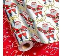 Homeral Christmas Reversible Wrapping Paper Roll - Silver Metallic Foil Santa Claus & Red Merry Christmas Letters Gift Warp Design for Christmas, New Year Celebration - Mini Roll - 17 Inch x 33 Feet