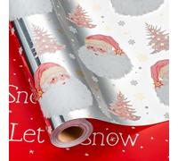 Homeral Christmas Reversible Wrapping Paper Roll - Silver Metallic Foil Shine Santa and Trees & Red Let It Snow Gift Wrap for Christmas, New Year Celebration - Mini Roll - 17 Inch x 33 Feet