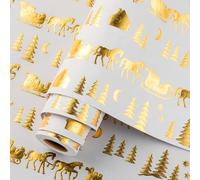Homeral Christmas Wrapping Paper - 46.8 sq.ft. 3D Embossed with Gold Foil: Sleigh, Carriage, Christmas Tree, Moon, House for Holiday Celebration - 17in x 33ft