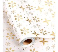 Homeral Christmas wrapping paper roll - 3D Embossed Gold Foil Metallic Shine Snowfalke on White for Christmas, New Year Celebration - 17 In x 33 Ft