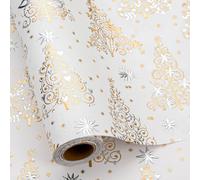 Homeral Christmas wrapping paper roll - 3D Embossed Tree, Birds, Stars on White with Gold Foil Metallic Shine for Christmas, New Year Celebration - 17 In x 33 Ft