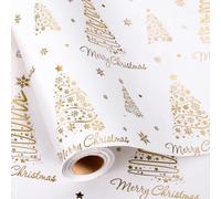Homeral Christmas wrapping paper roll - 3D Embossed Tree on White with Gold Foil Metallic Shine for Christmas, New Year Celebration - 17 In x 33 Ft