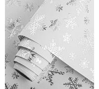 Homeral Christmas Wrapping Paper Roll - 46.8sq.ft. 3D Embossed Silver Foil Snowflakes on White for Christmas, Winter Holiday, Party, New Year Celebration- 17in x 33ft