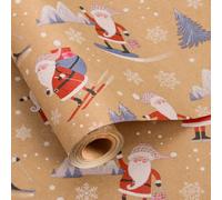 Homeral Christmas Wrapping Paper Roll - Skating Santa on Brown Kraft Paper for Kids Christmas, New Year Celebration - Mini Roll - 17 Inch x 33 Feet