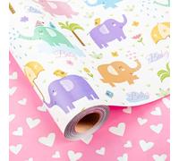 Homeral Girl Baby Shower Wrapping Paper Roll - Baby Elephant & Pink Heart Pattern, Reversible Newborn Gift Wrap for 1st Birthday, Party - Mini Roll - 17 Inch x 33 Feet