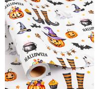 Homeral Halloween Wrapping Paper Roll - Mini Roll - 17 Inch x 16.5 Feet, Spooky Gift Wrap with Pumpkins, Ghosts, Bat for Halloween Party