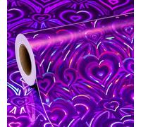 Homeral Purple Holographic Wrapping Paper Roll - Iridescent Shiny Heart Pattern for Valentines Day, Birthday, Mothers Day, Wedding, Bridal Shower, Fathers Day - 17 Inch x 32.8 Ft