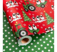 Homeral Reversible Christmas Wrapping Paper Roll - Red Cute Sheep, Car, Christmas Tree & Green Polka Dot, Farm Theme for Christmas, New Year Celebration - Mini Roll - 17 Inch x 33 Feet