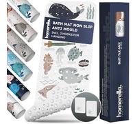 Homerella Children's Bath Mat 100 x 40 cm Non Slip Kids Antibacterial Extra Comfortable Including Hooks for Storage Children & Baby Bath Mat Non-Slip BPA Free and Machine Safe