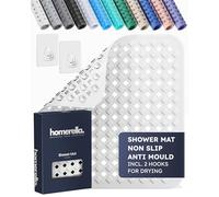 homerella® Shower Mat Non Slip Anti Mould 53 x 53 cm, INCL. Hooks for Drying, Bath Mat Non Slip Anti Mould, Shower Mats for Inside Shower, BPA-Free and Machine Washable for Children and Elderly